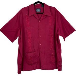 Vintage Cuban Cigar 4 Pocket Embroidered Guayabera Button-Down Shirt 5XL